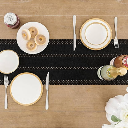 Macrame Style Boho Table Runner, 12x48 Inch Black | Woven Boho Table Runner - Image 4