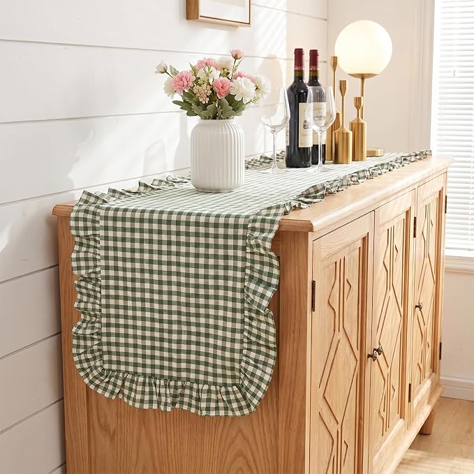 Eternal Beauty 14x72 Gingham Ruffle Table Runner - Image 8