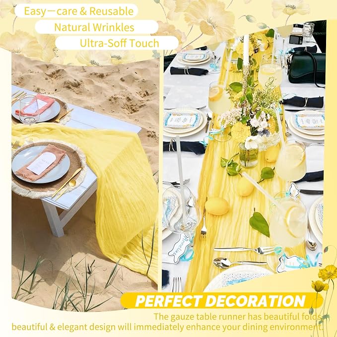 Showgeous 30 Pack Light Yellow Cheesecloth Table Runner, 17 x 108 Inches | Boho - Image 6