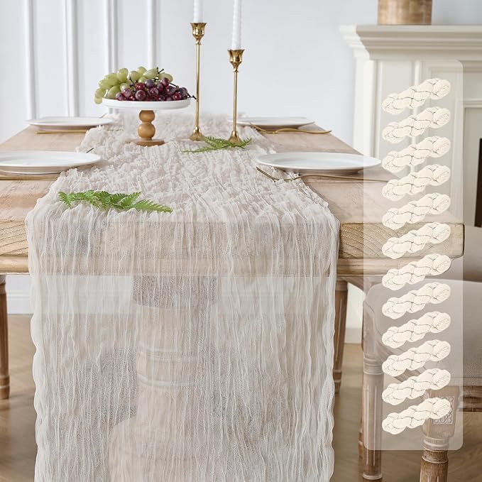 12 Pack Cream White Cheesecloth Table Runners, 120 Inch 10Ft Ivory Gauze Table by YARGEZON