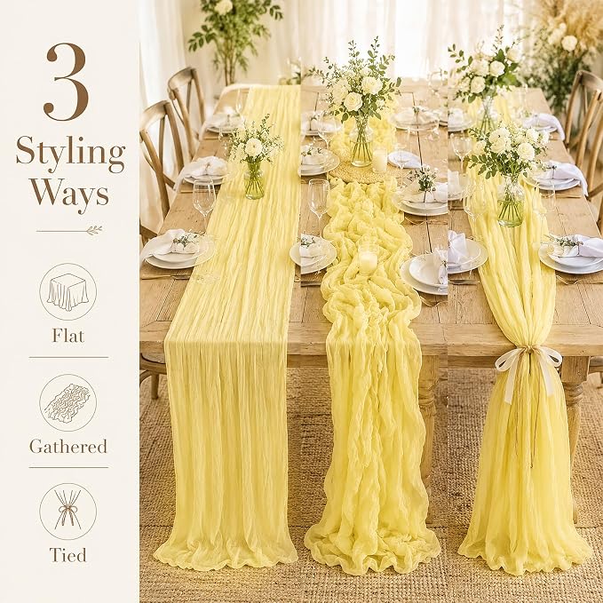 10Pack Light Yellow Table Runner 10FT Gauze Cheesecloth Table Runner | 21x120 - Image 4