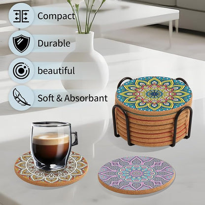 Cork Coasters Set of 8 with Holder, Colorful Cups Coasters - Image 6