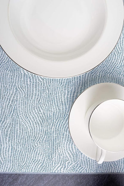 Mintrico placemat for Dining Table Set of 2 Silicone Heat Resistant Non Slip (2, Blue Lines) …