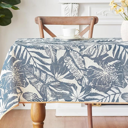 jinchan Blue Tropical Floral Linen Square Table Cloth 50x50 | Tropical by JINCHAN