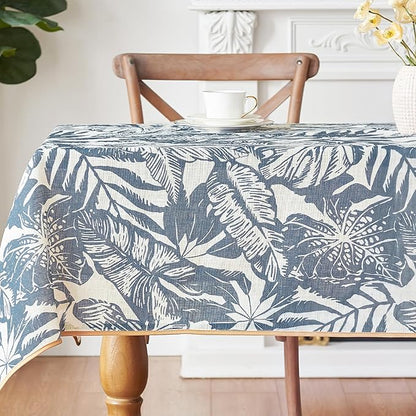 jinchan Blue Tropical Floral Linen Rectangle Table Cloth 50x70 | Vibrant by JINCHAN