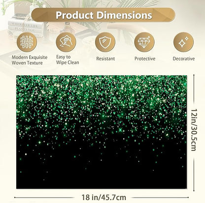 Placemats Set of 6 Linen Washable Kitchen Dining Green Glitter Table Mats Stain Heat-Resistant Desktop DécorPlace Mats for Home Party Indoor 12x18 in
