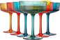 Khen Retro Acrylic Ribbed Glasses, 10oz Multicolor Shatterproof Stemware Coupe by Khen