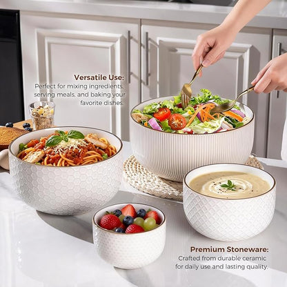 GBhome Ceramic Mixing Bowls Set of 4, Stoneware Nesting Serving Bowls | - Image 4