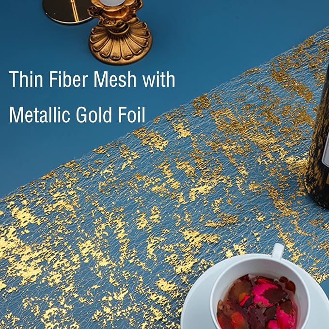 Snowkingdom Glitter Metallic Gold Table Runner 11"x108" Thin Mesh Sparkle - Image 2