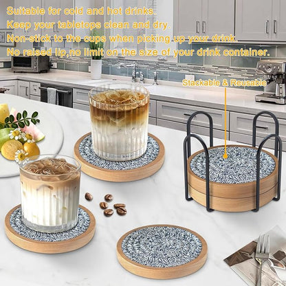 Wood Coasters for Drinks, Eykao Absorbent Coaster Sets of 5, Woven Drink - Image 4