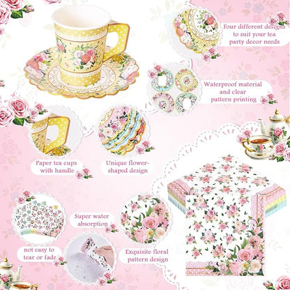 SUMMORO 180 Pcs Floral Paper Tea Cups and Plates 9 OZ Disposable Paper TeaCups - Image 5