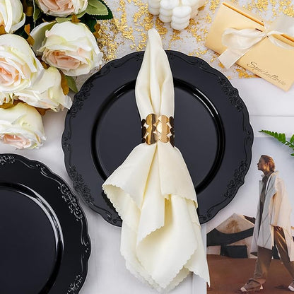 DaYammi 36PCS Black Plastic Plates, Heavy Duty Black Disposable Plates Premium 10inch Dinner Plates Hard Plastic Plates Disposable for Party and Wedding