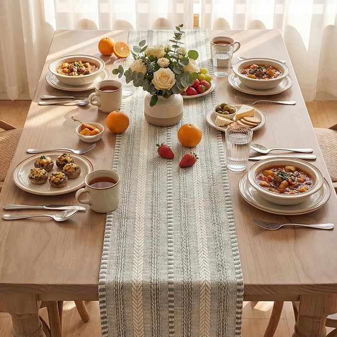 Artoid Mode Dark Grey Farmhouse Stripe Braided Table Runner 12x36 Inch | - Image 3