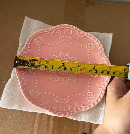 Ceramic Plate, Round Embossed Lace Plate - Image 4