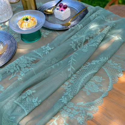 vctops Green Lace Table Runner 120 inch 10FT Floral Embroidered Boho Farmhouse - Image 7
