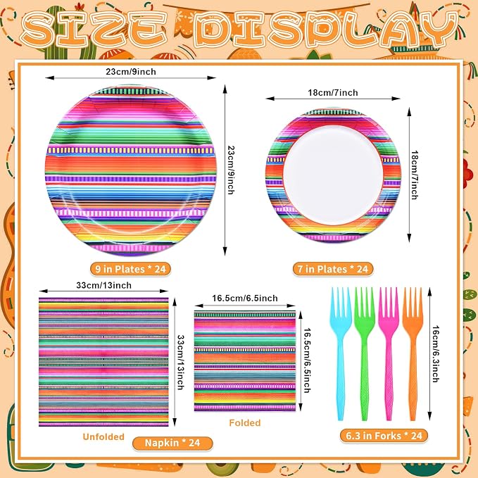 96 Pieces Mexican Fiesta Party Tableware Set - Image 2