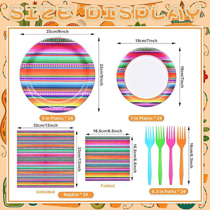 96 Pieces Mexican Fiesta Party Tableware Set - Image 2
