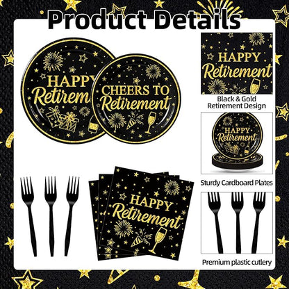 100 Pcs Happy Retirement Tableware Party Supplies Set, Serves 25 – Disposable - Image 3