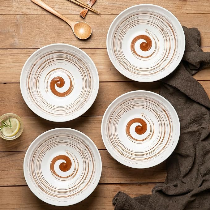 YUN TAO Ramen Bowl Set, 35 Oz Large White Ceramic Ramen Bowls Set of 4 - Image 3