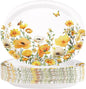 50Pcs Spring Floral Oval Paper Plates 10" x 12" Large Disposable Heavy Duty Watercolor Calliopsis Flower Platters Yellow Flowers Dessert Plates for Seasonal Lunch Dinner Birthday Party Supplies
