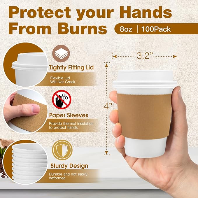 Ginkgo 100 Pack 8 oz Thickened Coffee Cups - Image 2