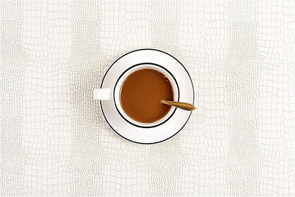 Faux Leather Hardboard Placemats, Set of 6 PU Table Mats, Easy to Clean, Heat & Stain Resistant for Office Conference Table, Dining Home Decor, White