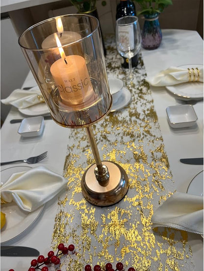 Glitter Metallic Gold Table Runner 11x108 Inch, Mesh Thin Sparkle Table Runner - Image 4