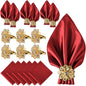 12 Pack Gold Napkin Rings and Cloth Napkins Set of 6, 17x17 Satin Cocktail by CROWNGUIDE