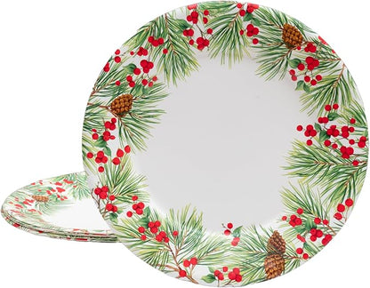 Caspari Evergreen And Berries White Paper Dinner Plates - Image 3