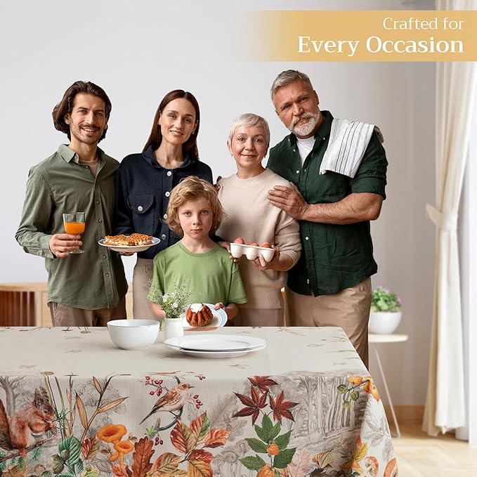 Maison d' Hermine Table Cloth Rectangle Table 100% Cotton 70 x 140 Inches Fall Tablecloth Reusable Everyday Use for Thanksgiving Christmas Decorations Dining Farmhouse Party (Recolte)