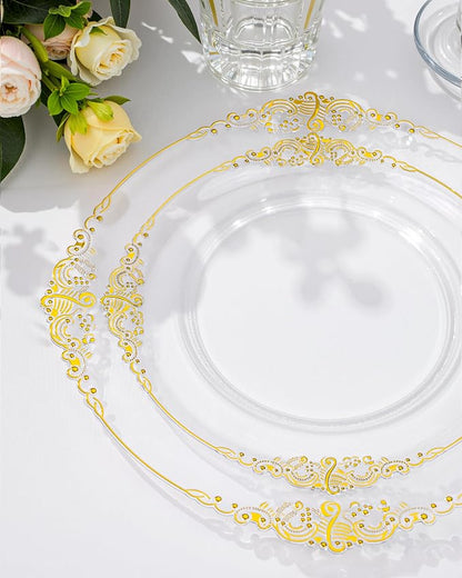 Nervure 100Pcs Clear Gold Plastic Plates, Party Plates Set - Image 5