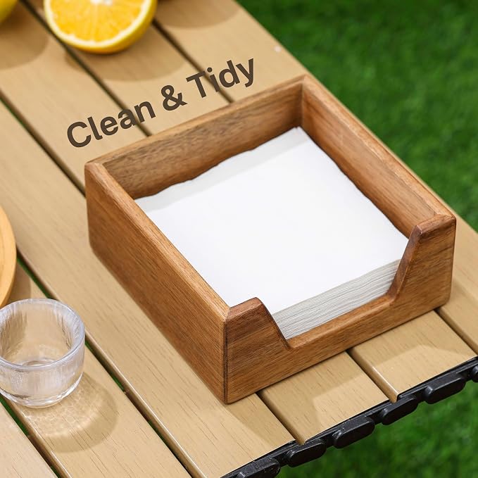 Cocktail Napkin Holder for 5.5 x 5.5 inch Napkin, Acacia Wood Napkin Holder | - Image 5