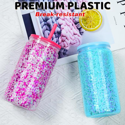 16 Oz Plastic Snowglobe Tumbler, 8 Pack Pre-Drilled Double Wall Plastic Clear - Image 4