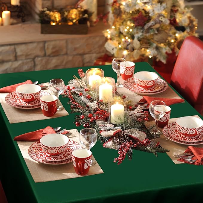 sancua Rectangle Tablecloth - 60 x 120 Inch - Stain and Wrinkle Resistant Washable Polyester Table Cloth, Decorative Fabric Table Cover for Dining Tables, Buffet Parties and Christmas, Hunter Green