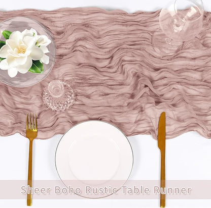 6 Pack Dusty Pink Cheesecloth Table Runner, 17 x 108 inch, Semi Sheer Boho - Image 5