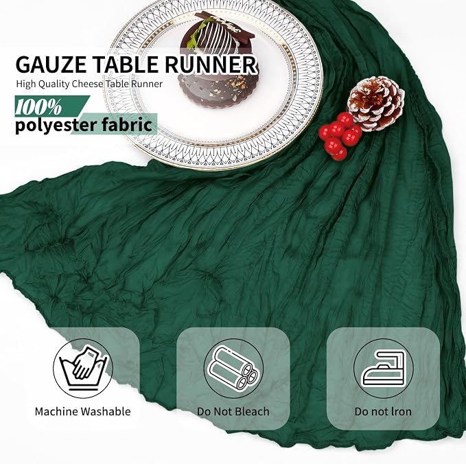 12 Pack Dark Green Cheesecloth Table Runner 10Ft, Christmas Table Runner 21.5 X - Image 4