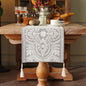 Long Table Runner Embroidered Rustic Dresser Runner, 4 Tassel Pendants by ARTBLOSS