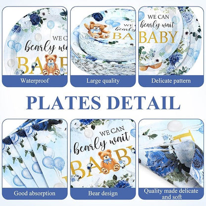 Funnymoom 250 Pcs We Can Bearly Wait Baby Shower Party Decorations Blue Paper - Image 2