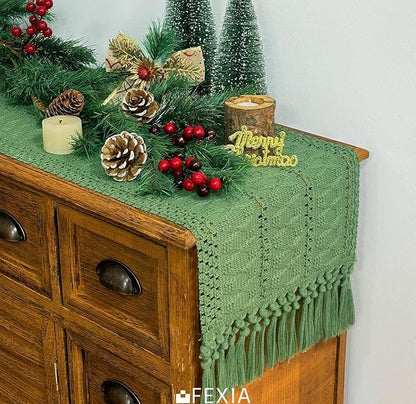 Green Table Runner with Tassels 12x72 Inch - Image 6