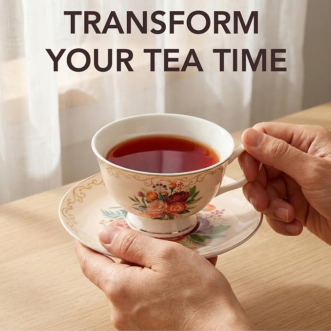 BTaT- Floral Tea Cups and Saucers, 8 oz, Fine Porcelain Teacup Set - Image 5