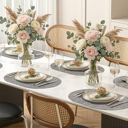 Placemats Set of 4, 11.8 x 17 Inch, Light Grey | Heat Resistant Oval Faux - Image 9