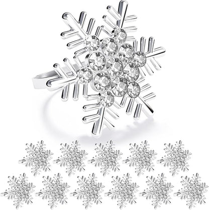 ZeeDix Christmas Silver Snowflake Napkin Rings Set of 12, Napkins Ring for Dinning Table - Rustic Dinner Tables Decoration for Wedding Receptions Christmas Thanksgiving Holiday Party Dinner Parties