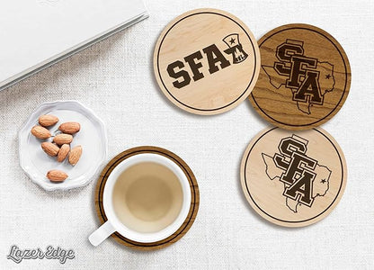 LazerEdge Stephen F. Austin Lumberjacks Wooden Coaster Set - Maple Wood - Officially Licensed Product - 4-Pack