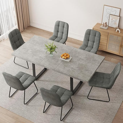ZckyCine Modern Extendable Dining Table Set, 63''-79'', Gray Wood Table with 6 Gray Leather Chairs, Stylish & Comfortable, Seats 6, Ideal for Dining Room & Kitchen