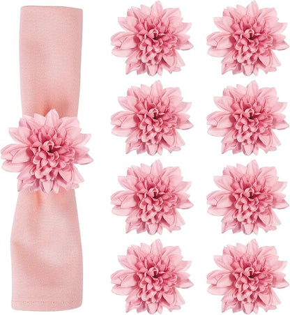 wonlex Farmhouse Flower Napkin Rings Set of 8, Faux Pink Dahlia Napkin Ring by wonlex