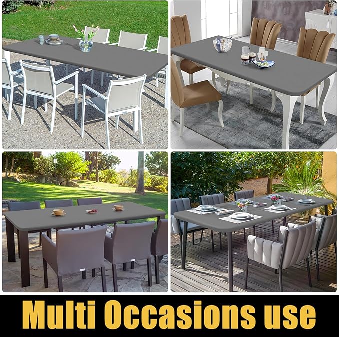 Smiry Rectangle Picnic Table Cloth, Waterproof Elastic Fitted Tablecloths for 5 Foot Tables, Washable Polyester Table Cover for Camping, Indoor and Outdoor (Grey, 36"x60")