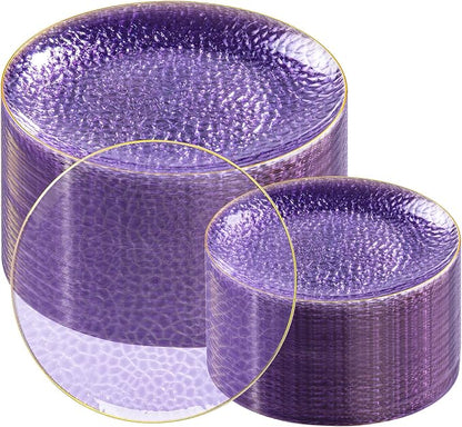 Rubtlamp 100Pcs Purple Gold Plastic Plates, Hammered Plastic plates Include 50 by Rubtlamp
