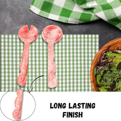 SS Craft Marbled Resin Salad Server Set – Lightweight Serving Spoon & Fork - Image 2