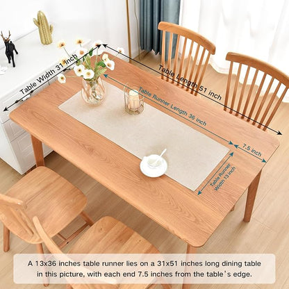 Faux Linen Small Table Runner Water Resistant 13 x 36 in, Neutral | Farmhouse - Image 2