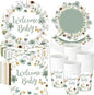 Pickmesh 250 Pcs Sage Green Floral Baby Shower Party Supplies Decorations Serve by Pickmesh
